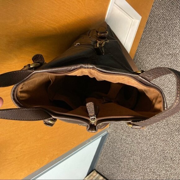 FOSSIL Large Tote Leather With Metallic Sheen Vintage Fabric  Strap Y2K - Picture 11 of 12